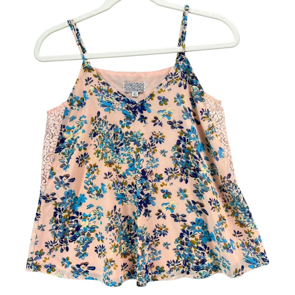 Lucca Couture Top Women XS Orange Blue Floral Lace Tank Cami Adjustable Coquette